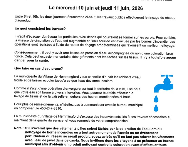 Rinçage unidirectionnel du réseau d'aqueduc