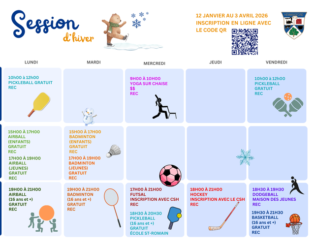 Programmation activités hiver 2026